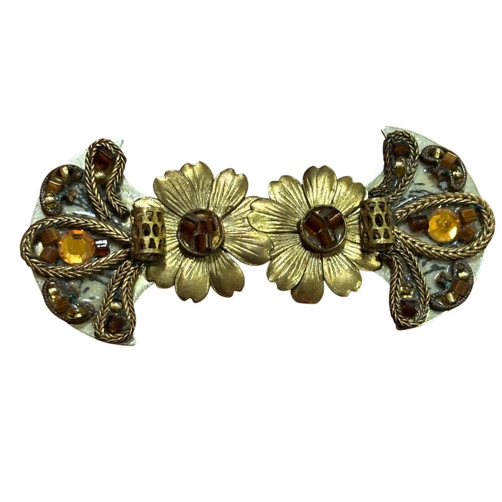 Vintage Ayala Bar mixed media brooch textured dimensional gold beaded unique